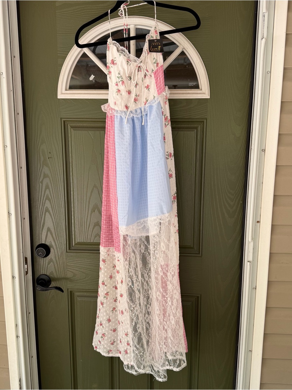 Patchwork Floral Lace Maxi Dress in Pink, Blue, Cream